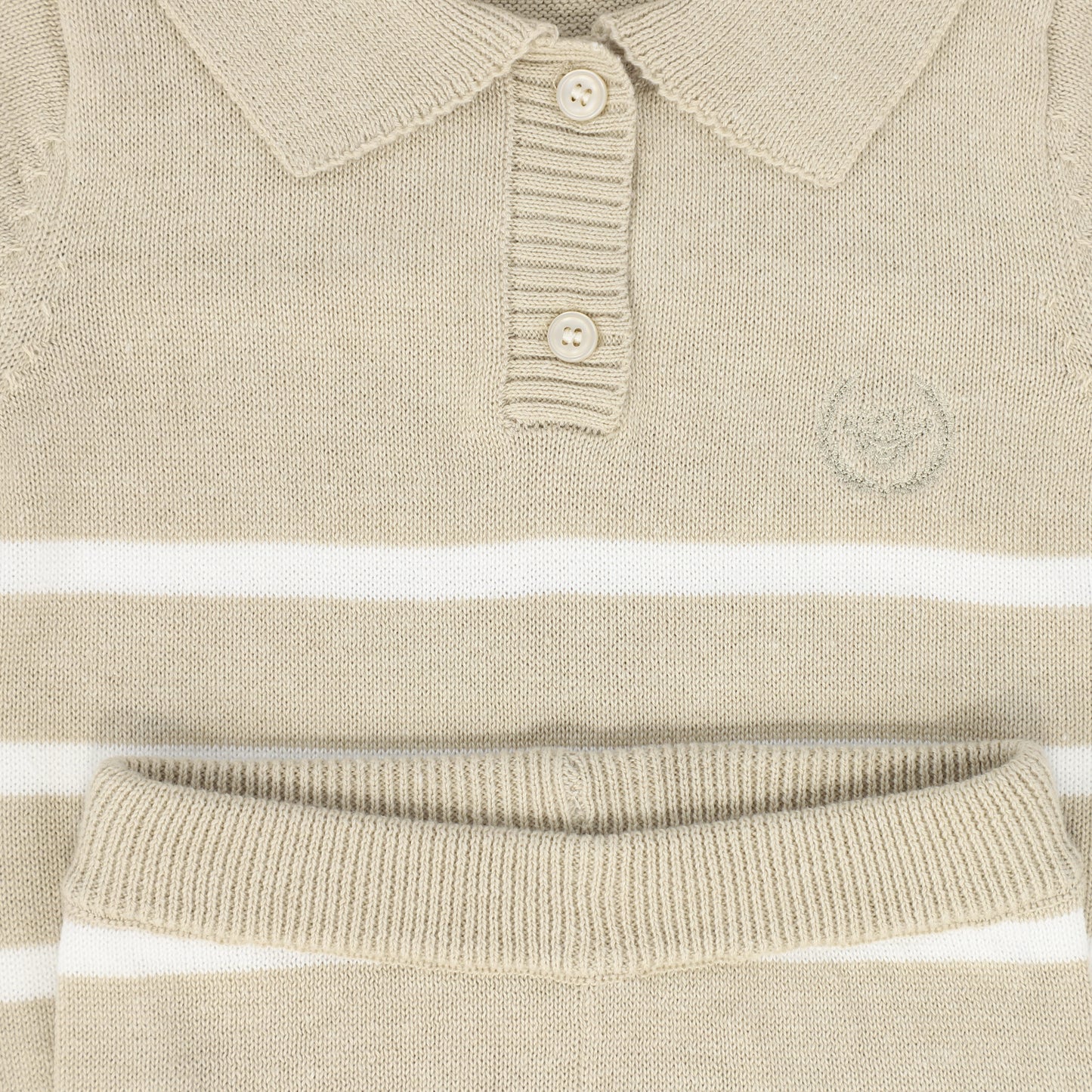 LE BOURDON TAN STRIPE TRIM KNIT SHORTS SET