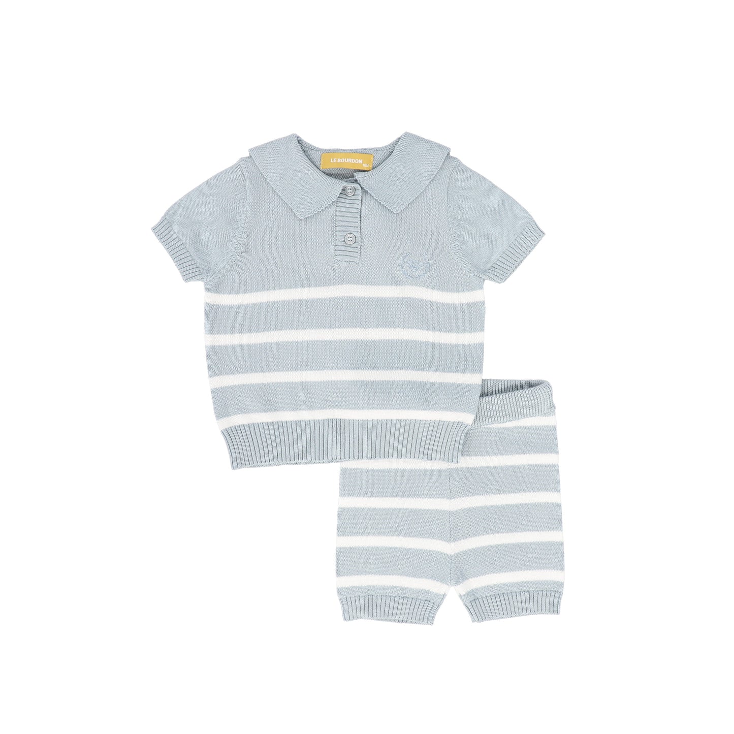 LE BOURDON DUSTY BLUE STRIPE TRIM KNIT SHORTS SET