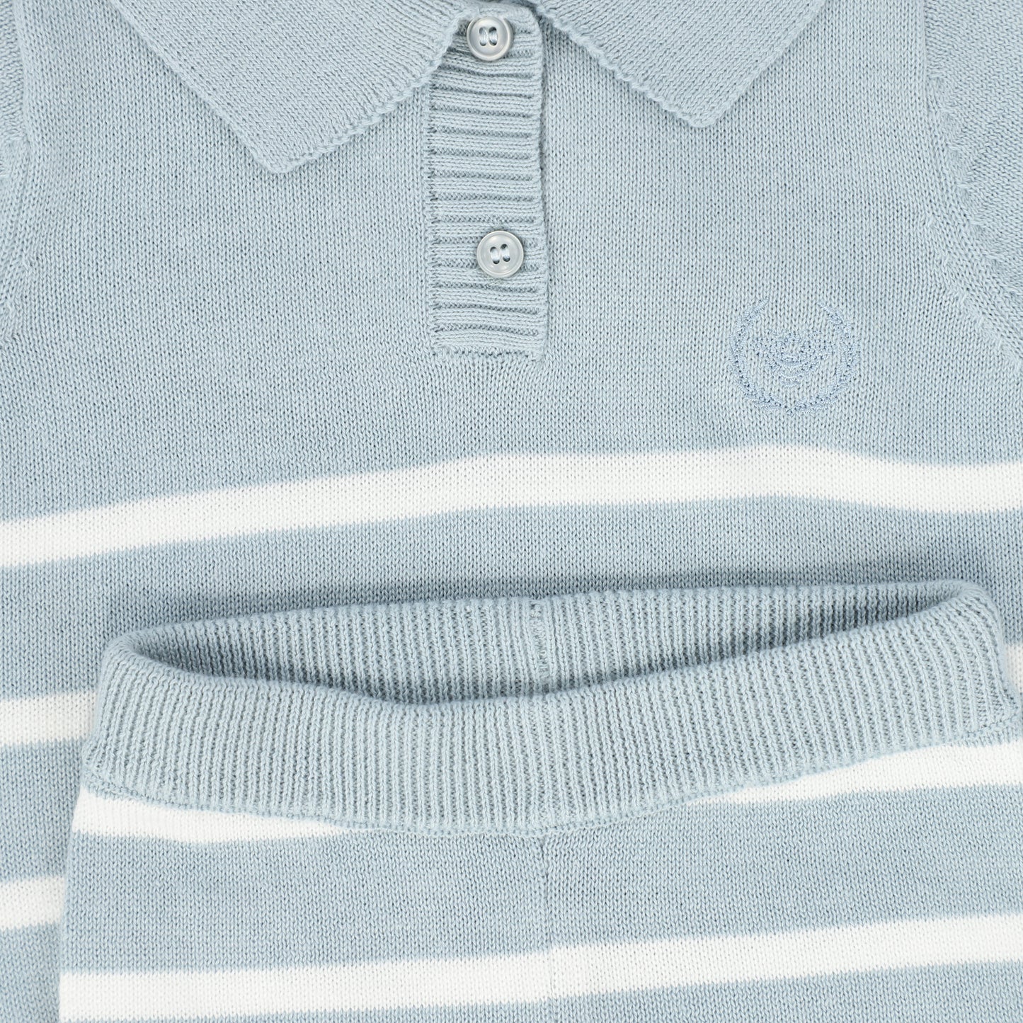 LE BOURDON DUSTY BLUE STRIPE TRIM KNIT SHORTS SET