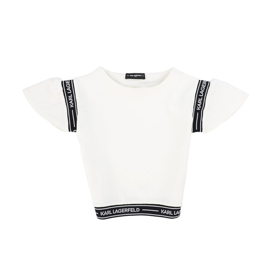 KARL LAGERFELD IVORY PUFF SLEEVE T-SHIRT