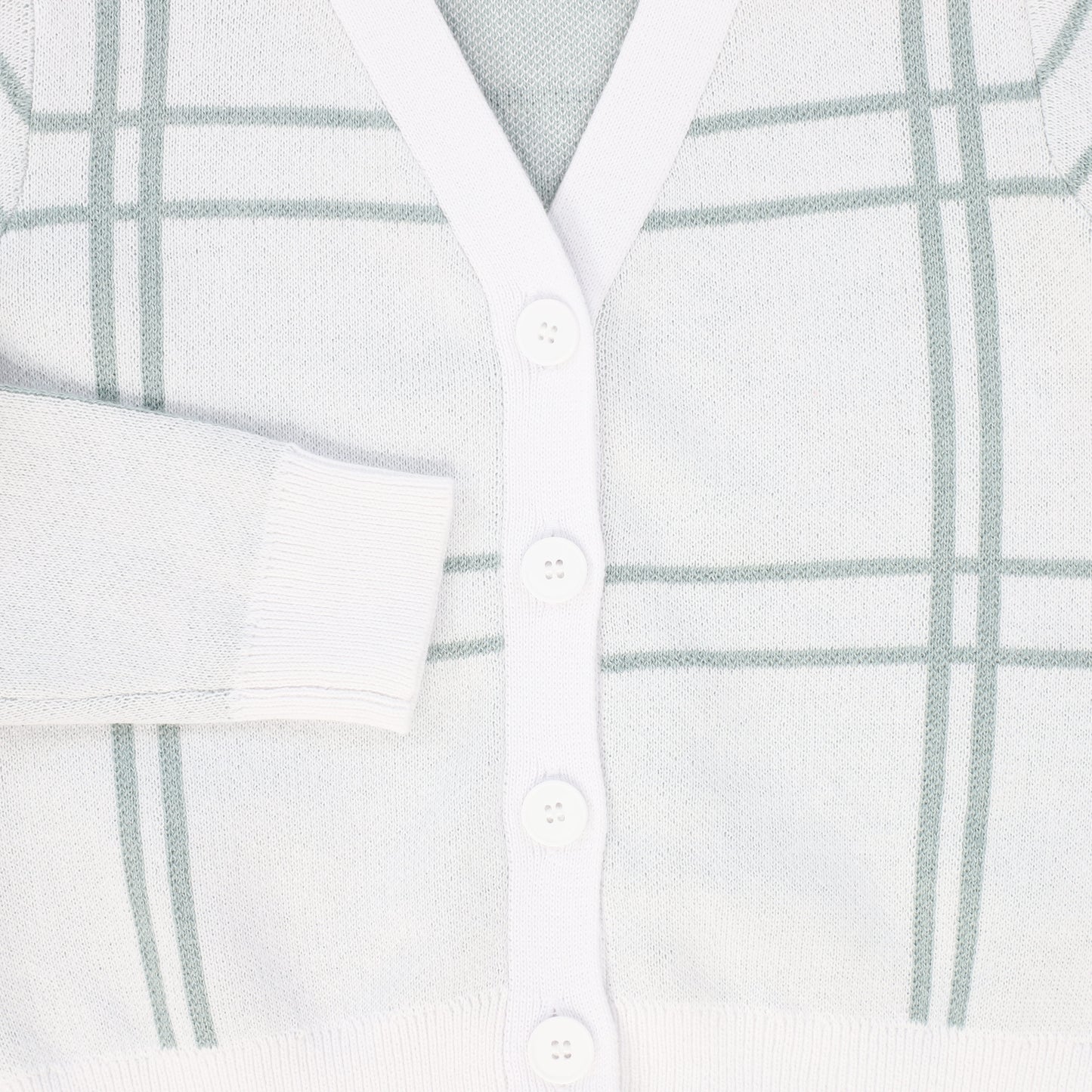 LE BOURDON GREEN KNIT WINDOWPANE BUTTON CARDIGAN