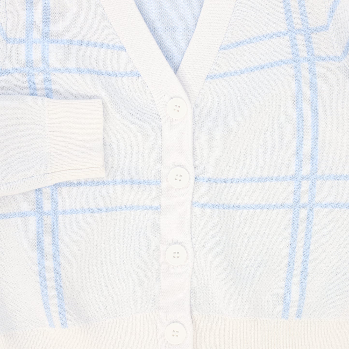 LE BOURDON LIGHT BLUE KNIT WINDOWPANE BUTTON CARDIGAN