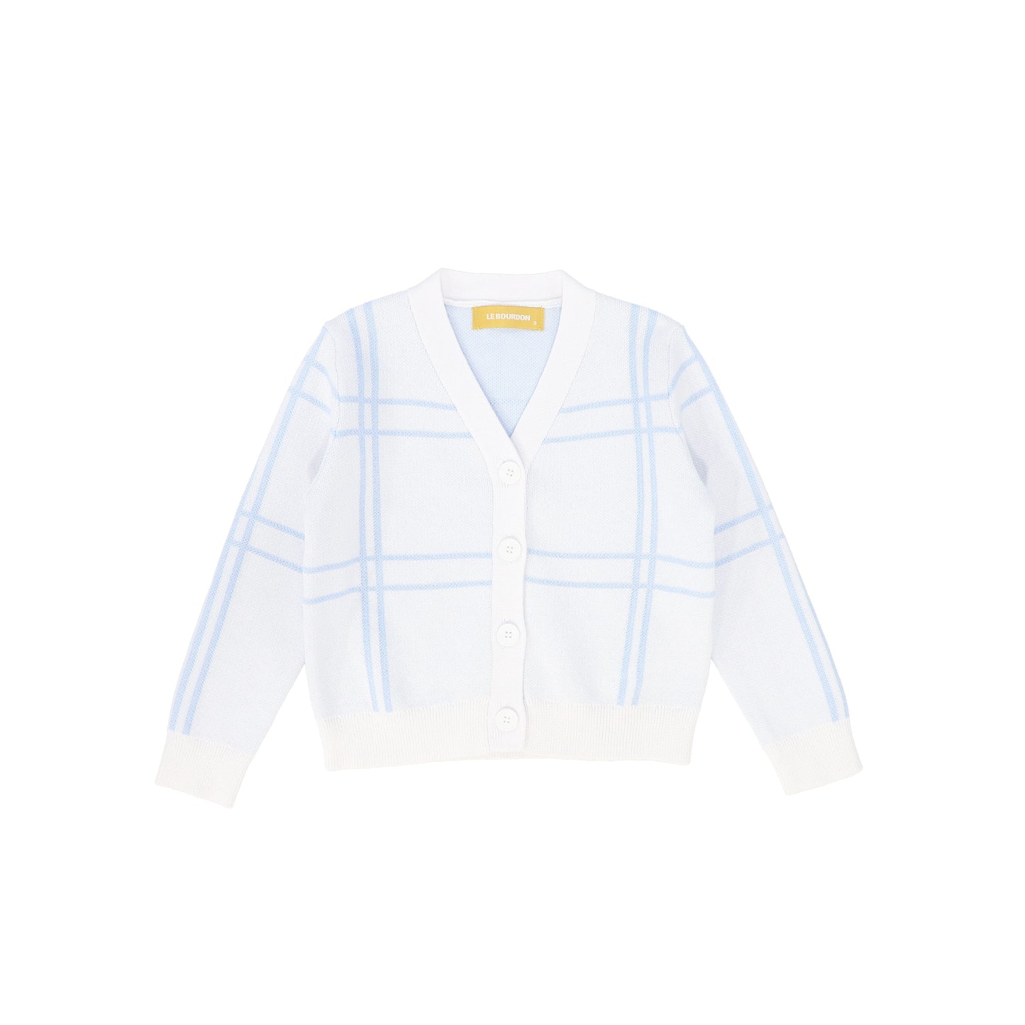 LE BOURDON LIGHT BLUE KNIT WINDOWPANE BUTTON CARDIGAN