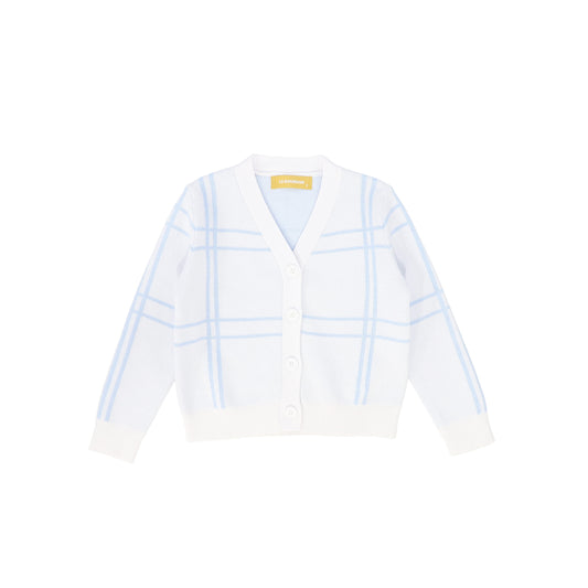 LE BOURDON LIGHT BLUE KNIT WINDOWPANE BUTTON CARDIGAN