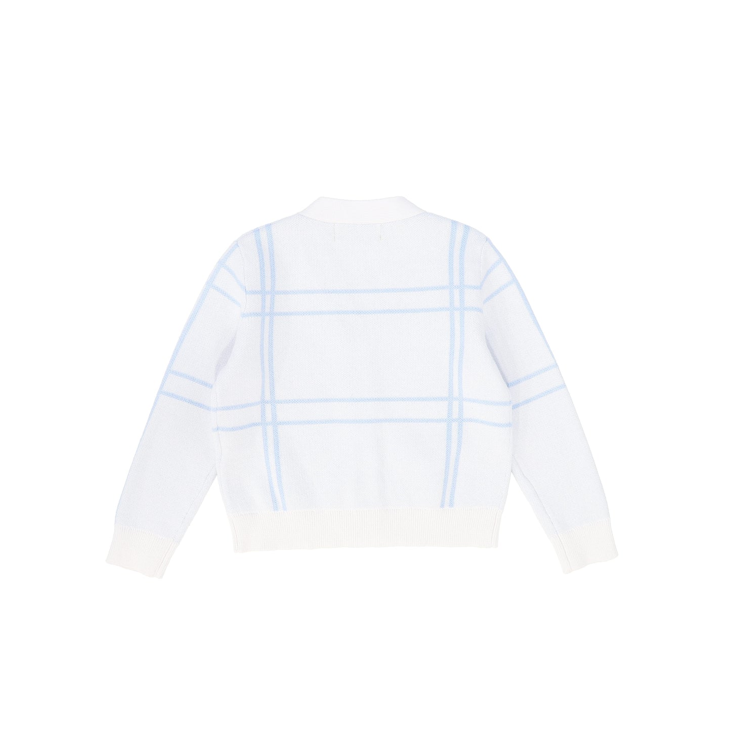 LE BOURDON LIGHT BLUE KNIT WINDOWPANE BUTTON CARDIGAN