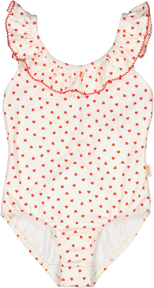 MARMAR COPENHAGEN RED HEART PRINT RUFFLE SWIMSUIT