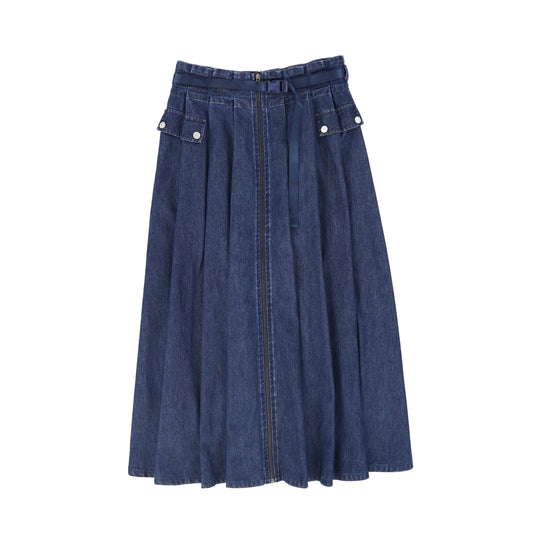 VALENTINA BLUE DENIM CARGO POCKET PLEAT SKIRT
