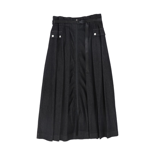VALENTINA BLACK DENIM CARGO POCKET PLEAT SKIRT