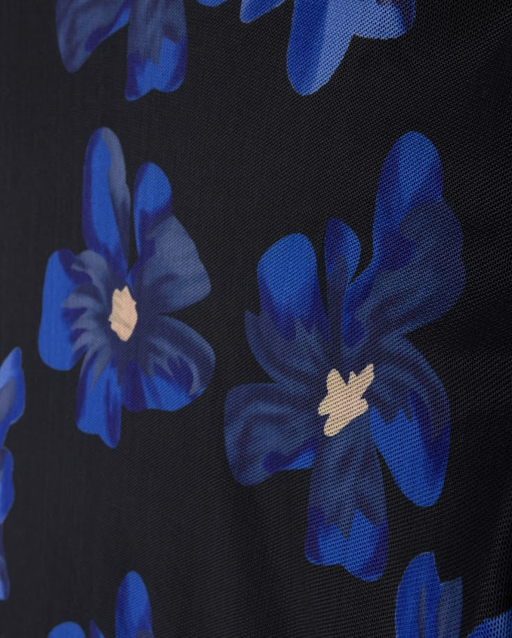 TUSTELLO NAVY WATERCOLOR FLOWER MESH TURTLENECK