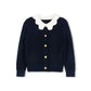 TUSTELLO NAVY POINTELLE SCALLOP COLLAR CARDIGAN