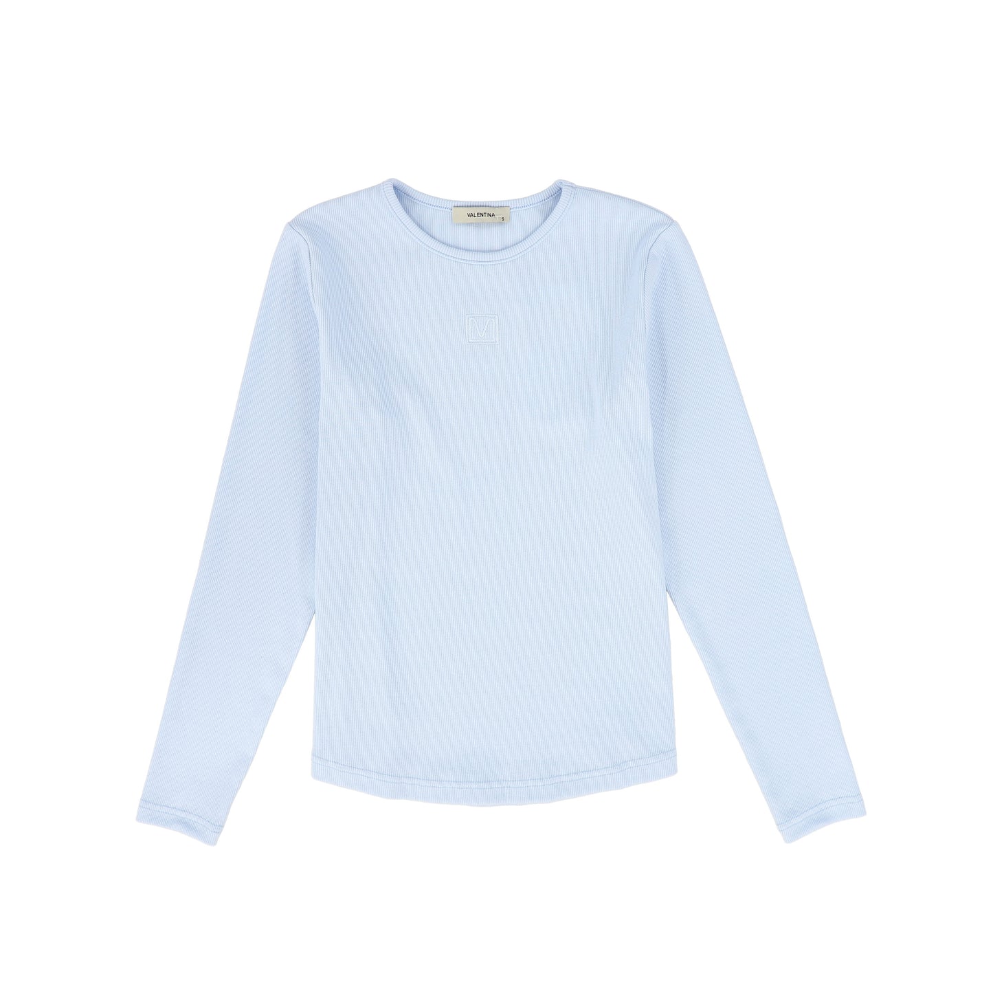 VALENTINA LIGHT BLUE RIBBED LOGO PATCH T-SHIRT