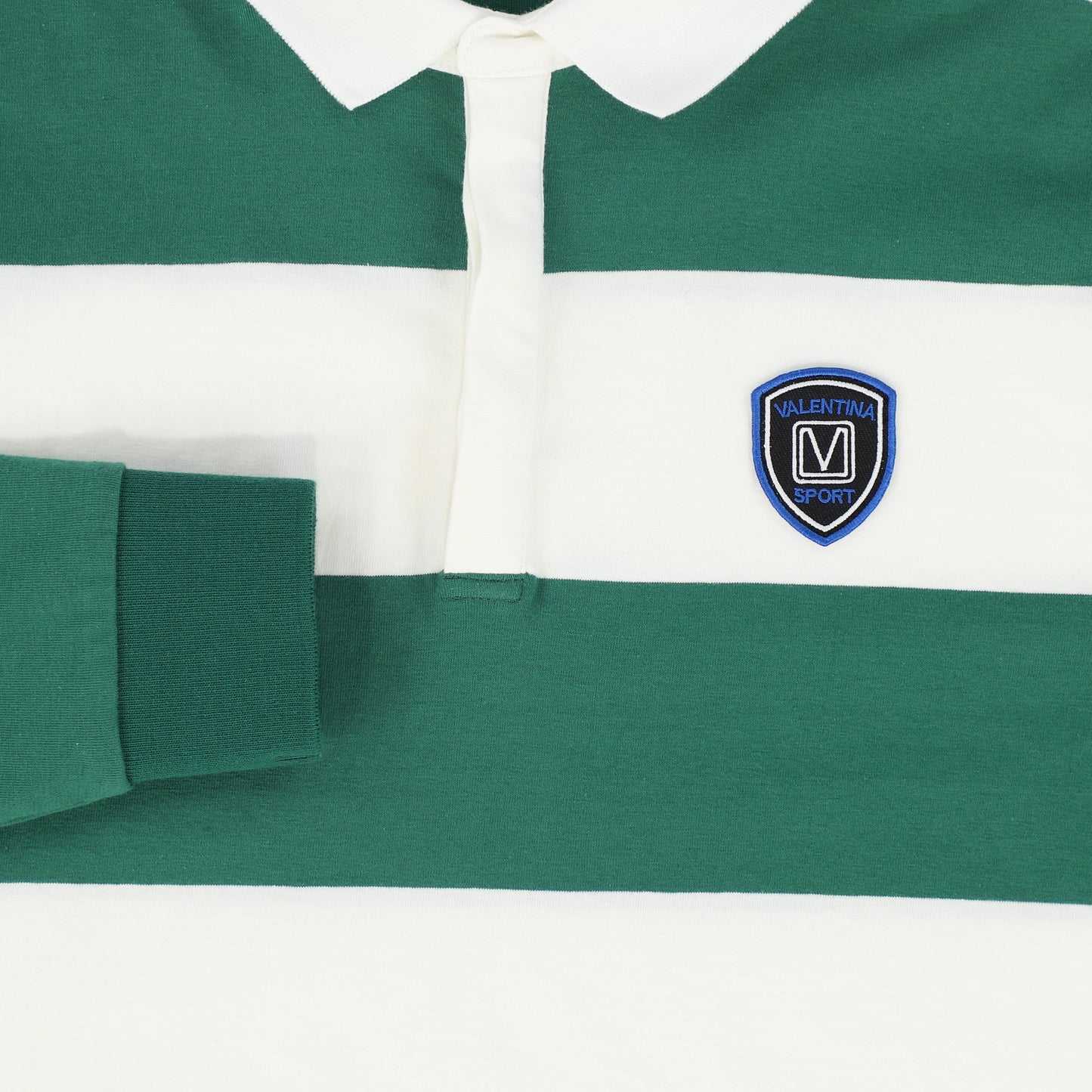 VALENTINA GREEN WIDE STRIPE CREST POLO