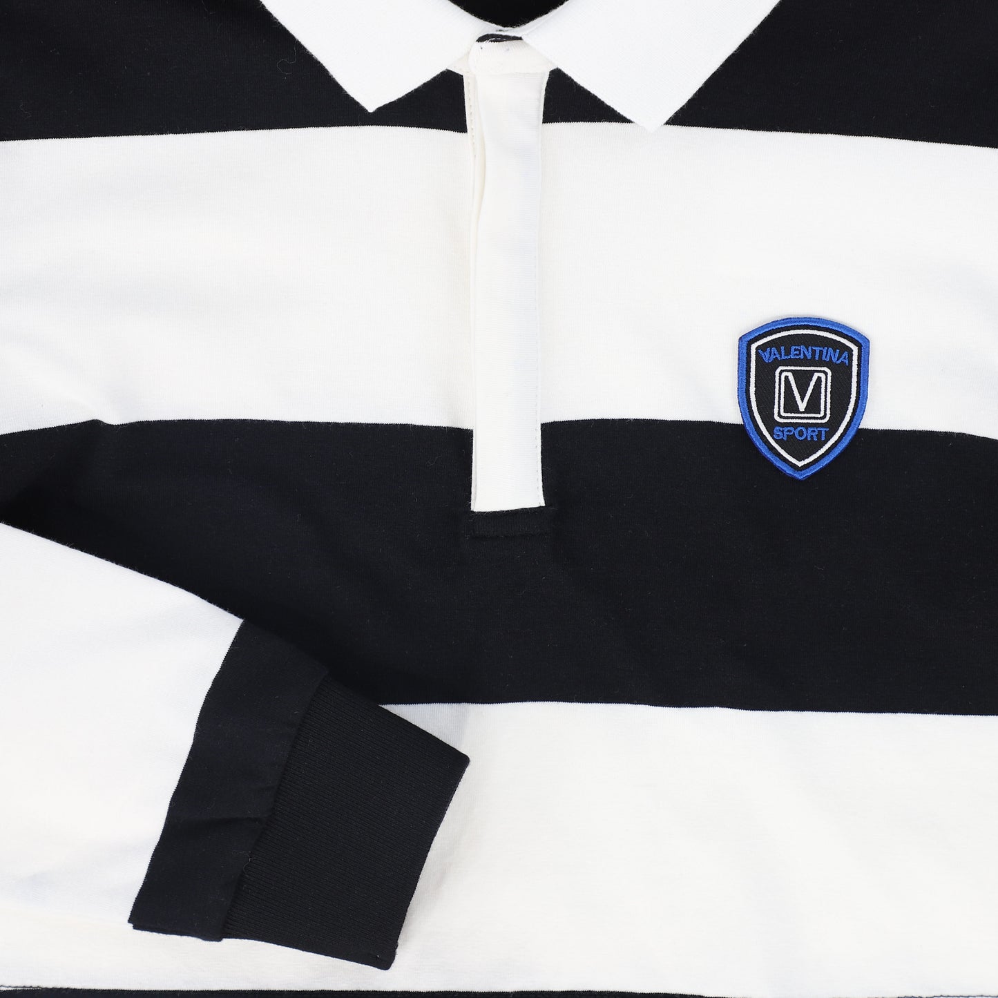 VALENTINA BLACK/WHITE WIDE STRIPE CREST POLO