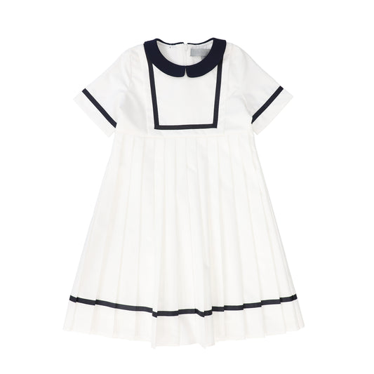 BACE COLLECTION IVORY/NAVY TRIM COLLAR SS DRESS