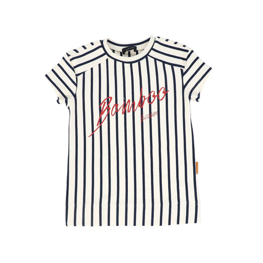 BAMBOO NAVY SCRIPT STRIPED SS T-SHIRT DRESS