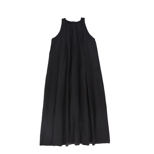 BACE COLLECTION BLACK PLEATED GAUZE MAXI DRESS