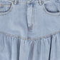 BAMBOO BLUE WASH DENIM DROP WAIST FRILL MAXI SKIRT