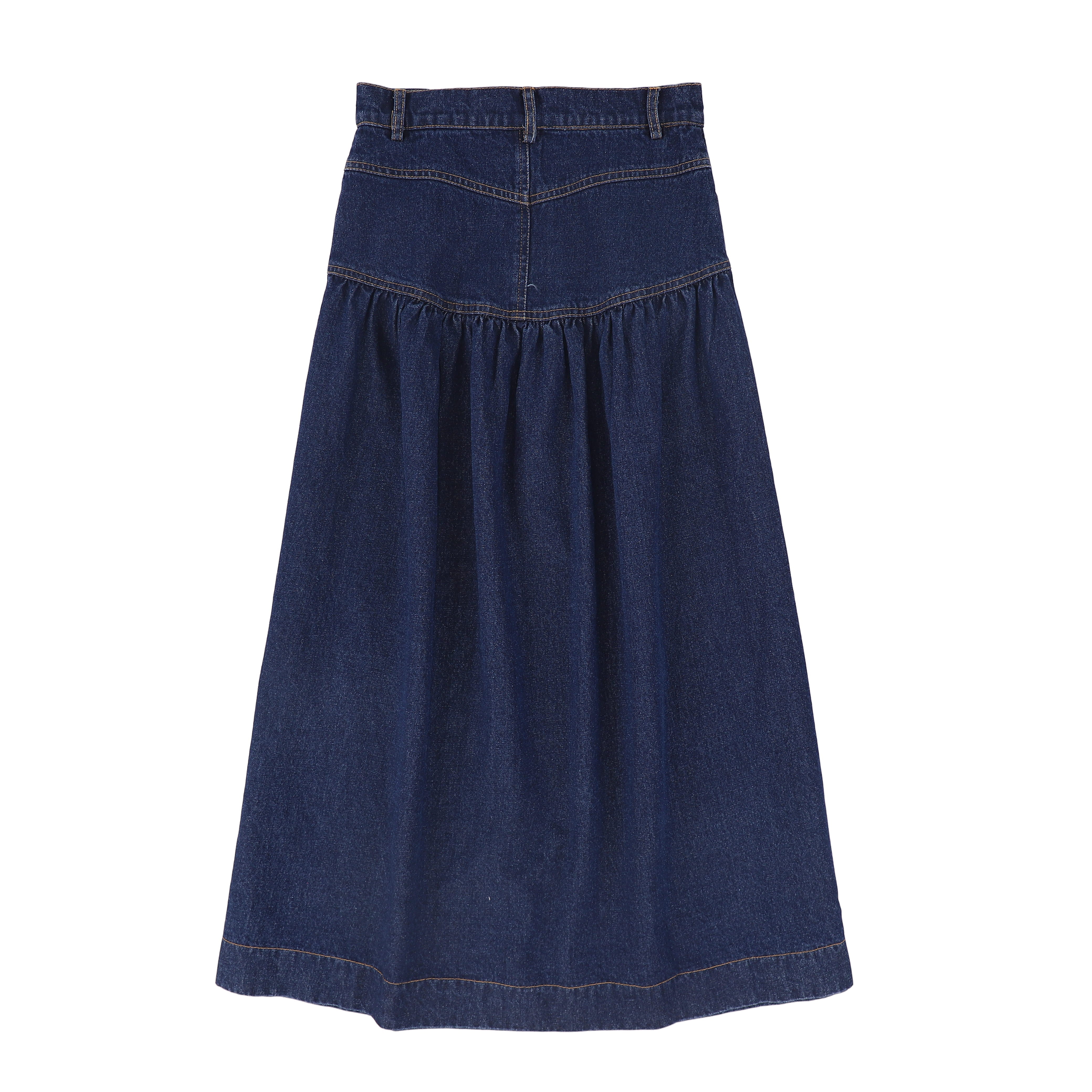 BAMBOO DARK DENIM DROP WAIST FRILL MAXI SKIRT – Luibelle