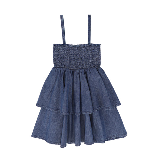 BAMBOO BLUE DENIM SMOCK TIERED JUMPER