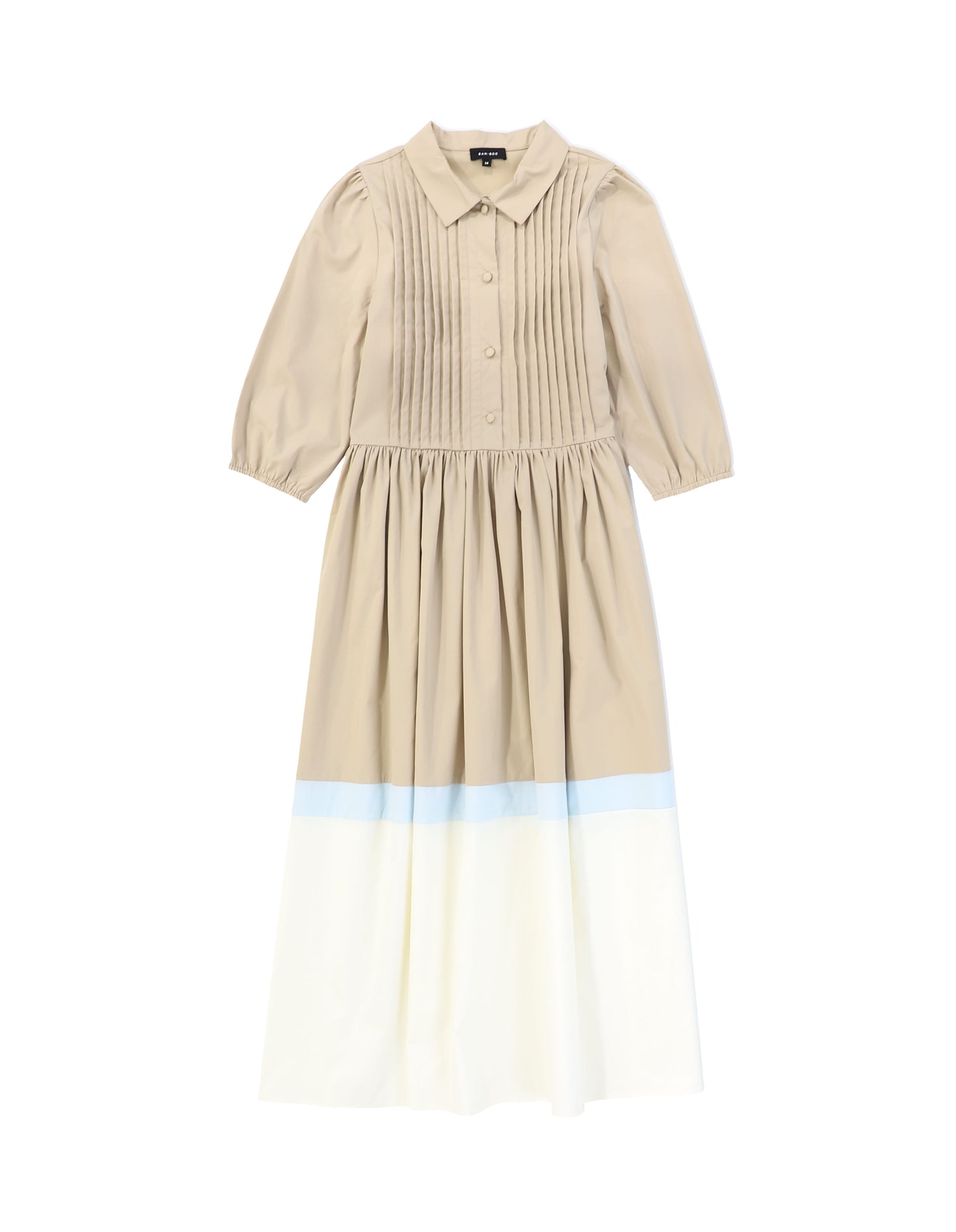 BAMBOO TAN GATHERED COLLAR MIDI DRESS [FINAL SALE]