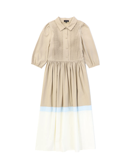 BAMBOO TAN GATHERED COLLAR MIDI DRESS