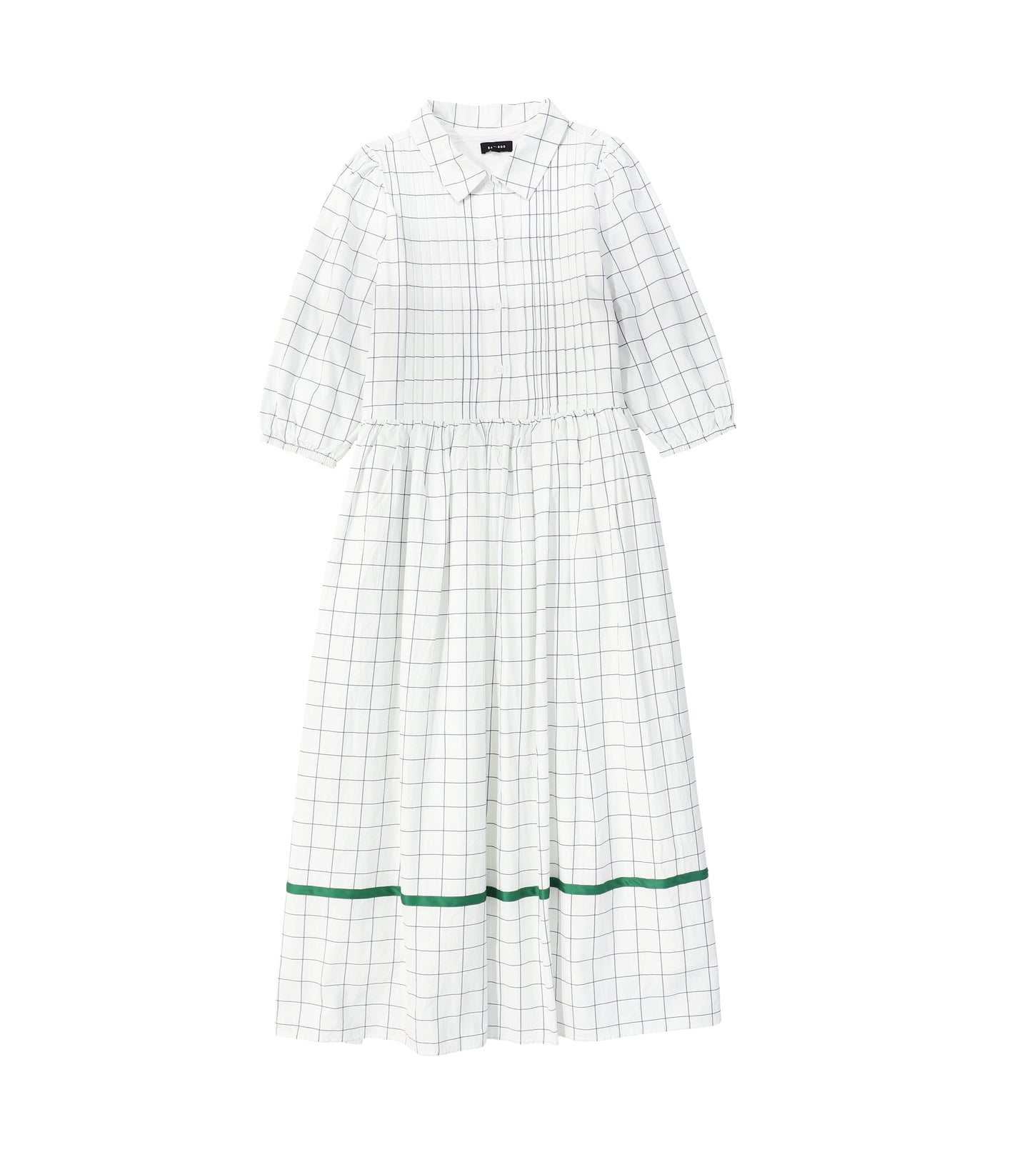 BAMBOO WHITE GATHERED COLLAR MIDI DRESS