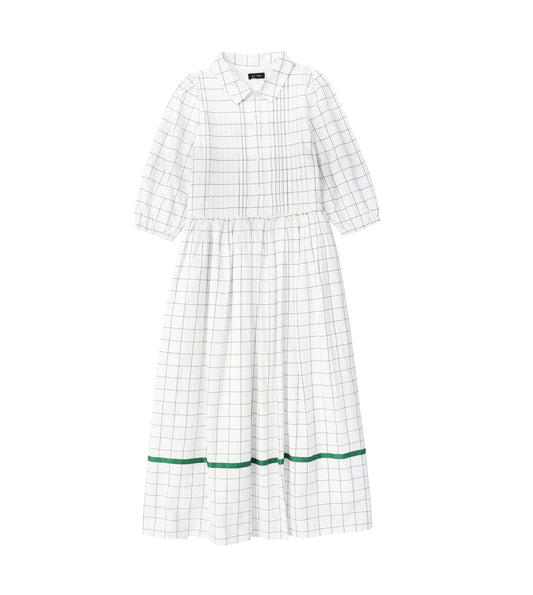 BAMBOO WHITE GATHERED COLLAR MIDI DRESS