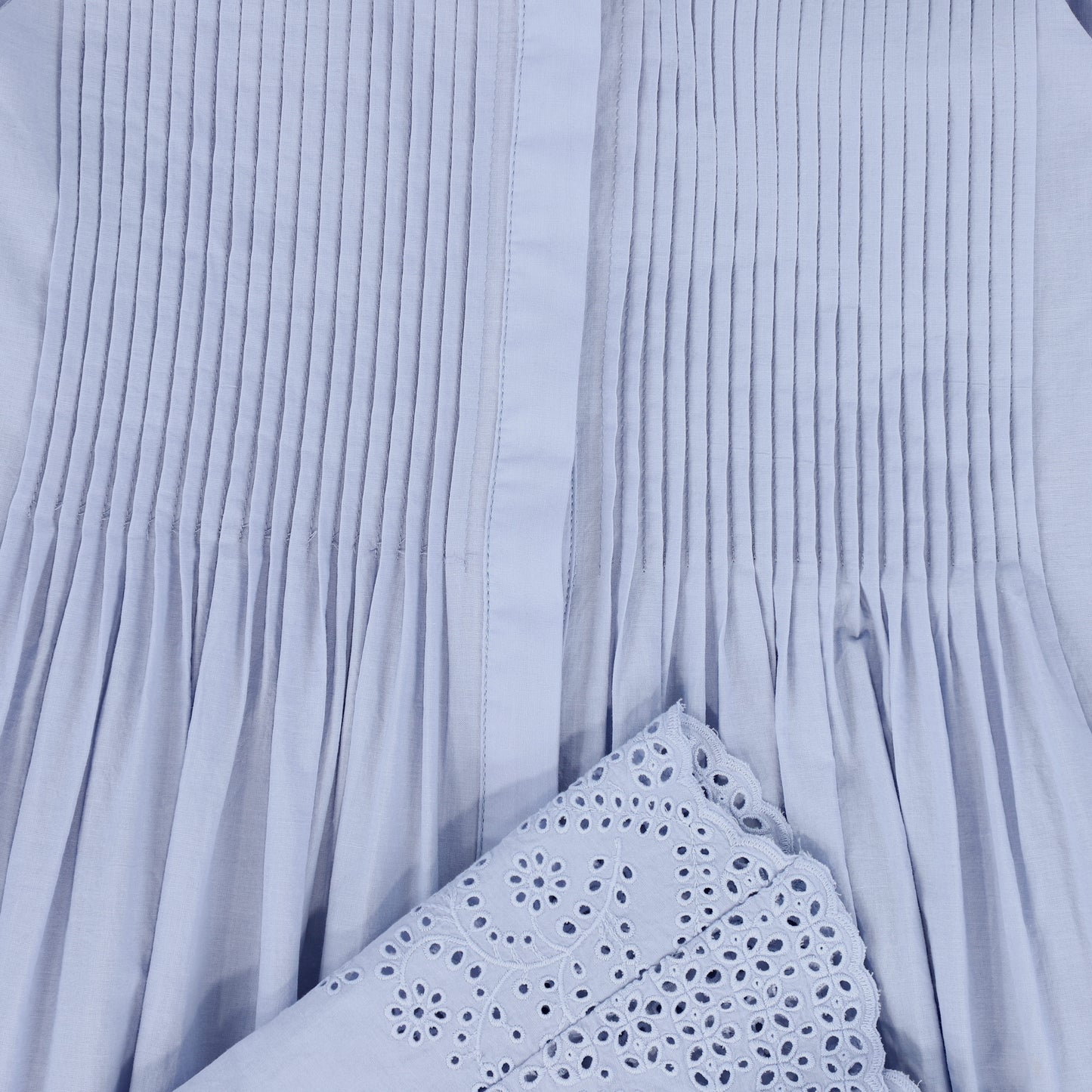 VALENTINA DUSTY BLUE EYELET PLEAT JUMPER