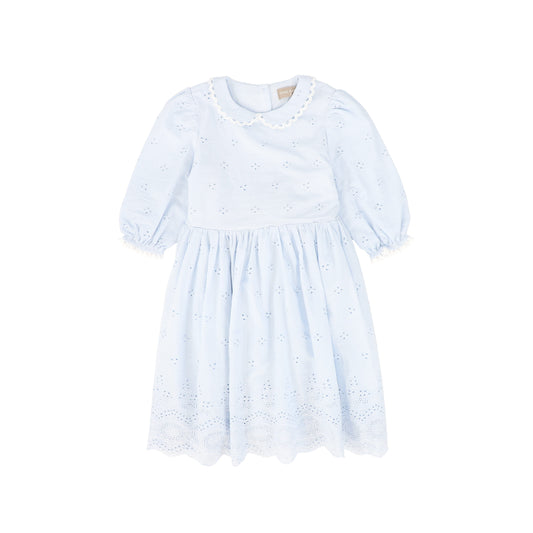 ONE CHILD LIGHT BLUE EYELET LACE TRIM DRESS