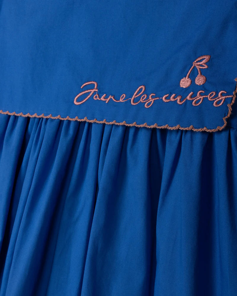 HELLO YELLOW ROYAL BLUE POPLIN SCALLOPED JUMPER