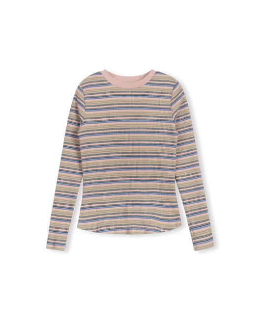 VIBE PINK MULTI STRIPED RIBBED T-SHIRT