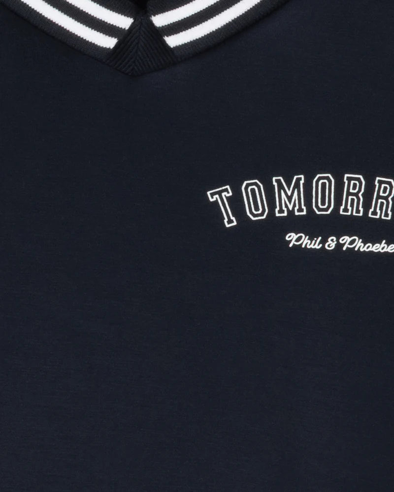 PHIL AND PHOEBE NAVY VARSITY WORDED COLLARED SWEATSHIRT