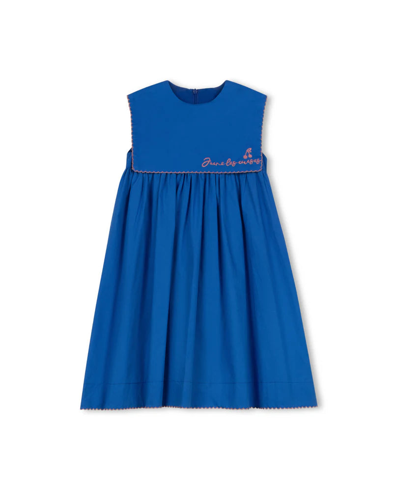 HELLO YELLOW ROYAL BLUE POPLIN SCALLOPED JUMPER