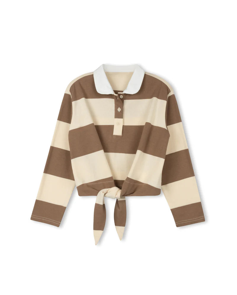 VIBE TAN WIDE STRIPED TIE POLO