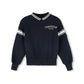 PHIL AND PHOEBE NAVY VARSITY WORDED COLLARED SWEATSHIRT
