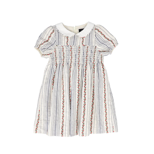 BAMBOO IVORY FLORAL STRIPE SMOCKED SS DRESS