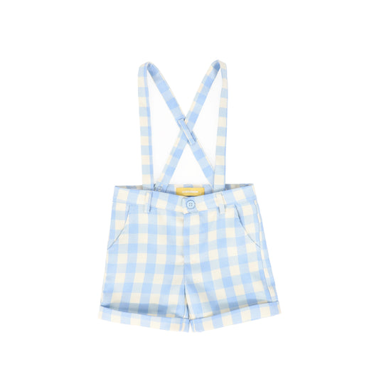 LE BOURDON LIGHT BLUE CHECKED SUSPENDER SHORTS
