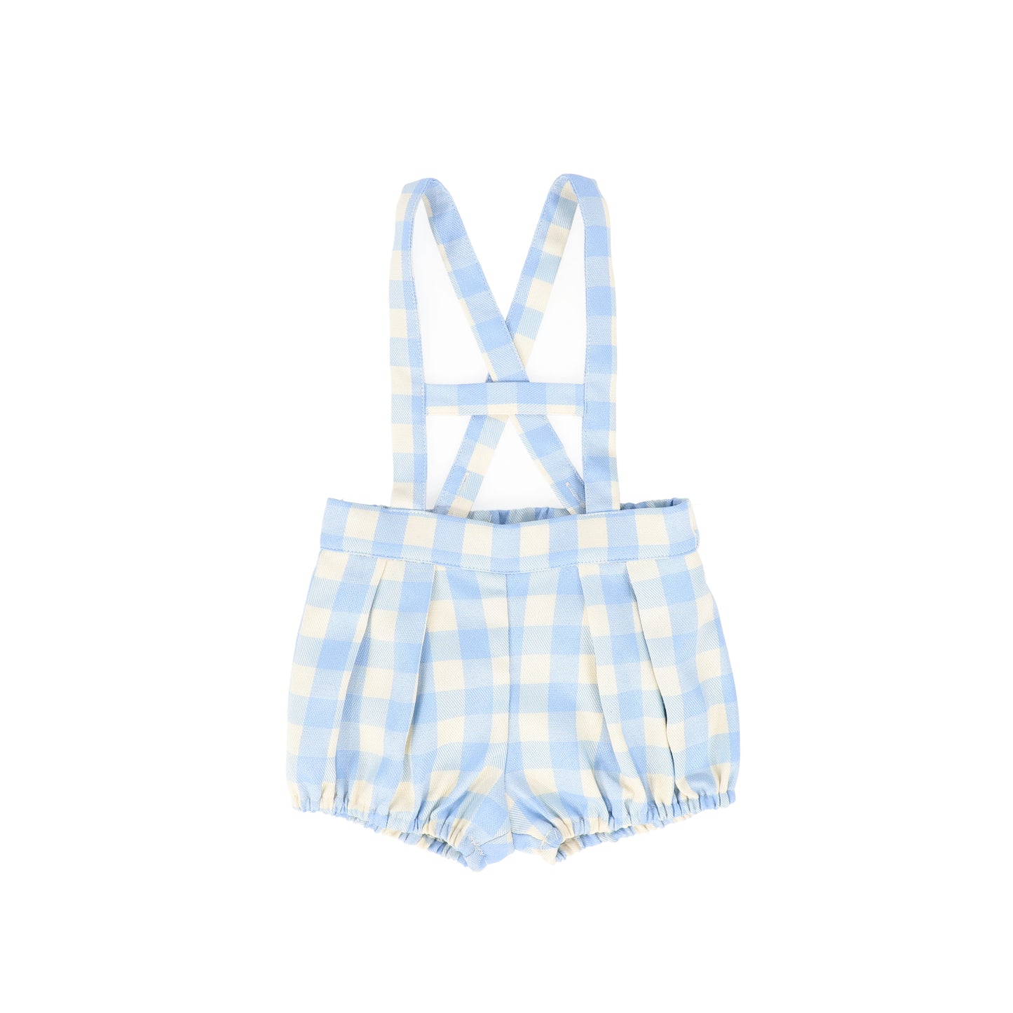 LE BOURDON LIGHT BLUE CHECKED H FRONT SUSPENDER SHORTS