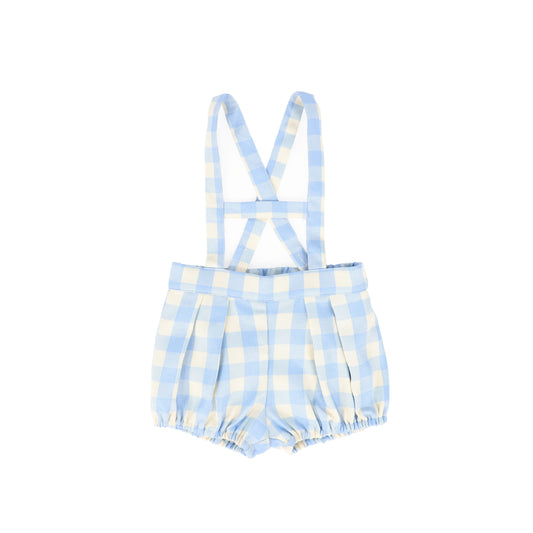 LE BOURDON LIGHT BLUE CHECKED H FRONT SUSPENDER SHORTS