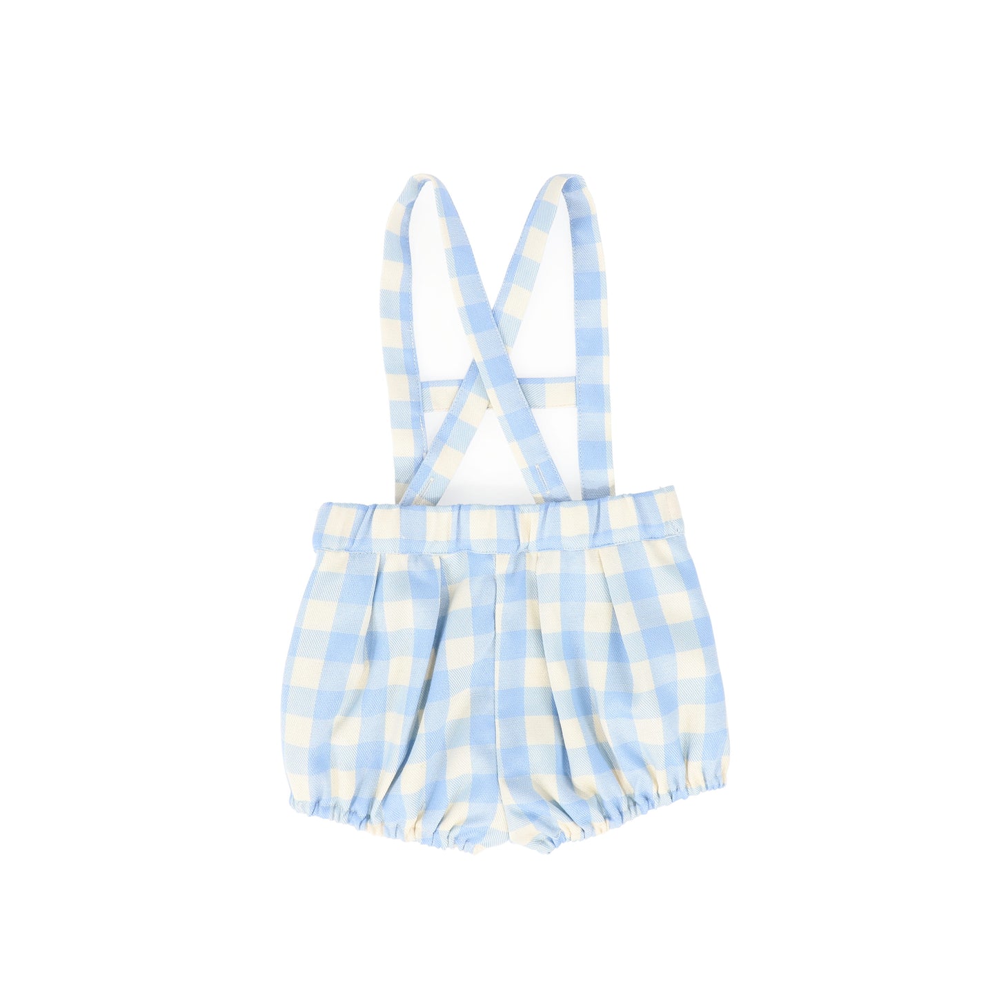 LE BOURDON LIGHT BLUE CHECKED H FRONT SUSPENDER SHORTS