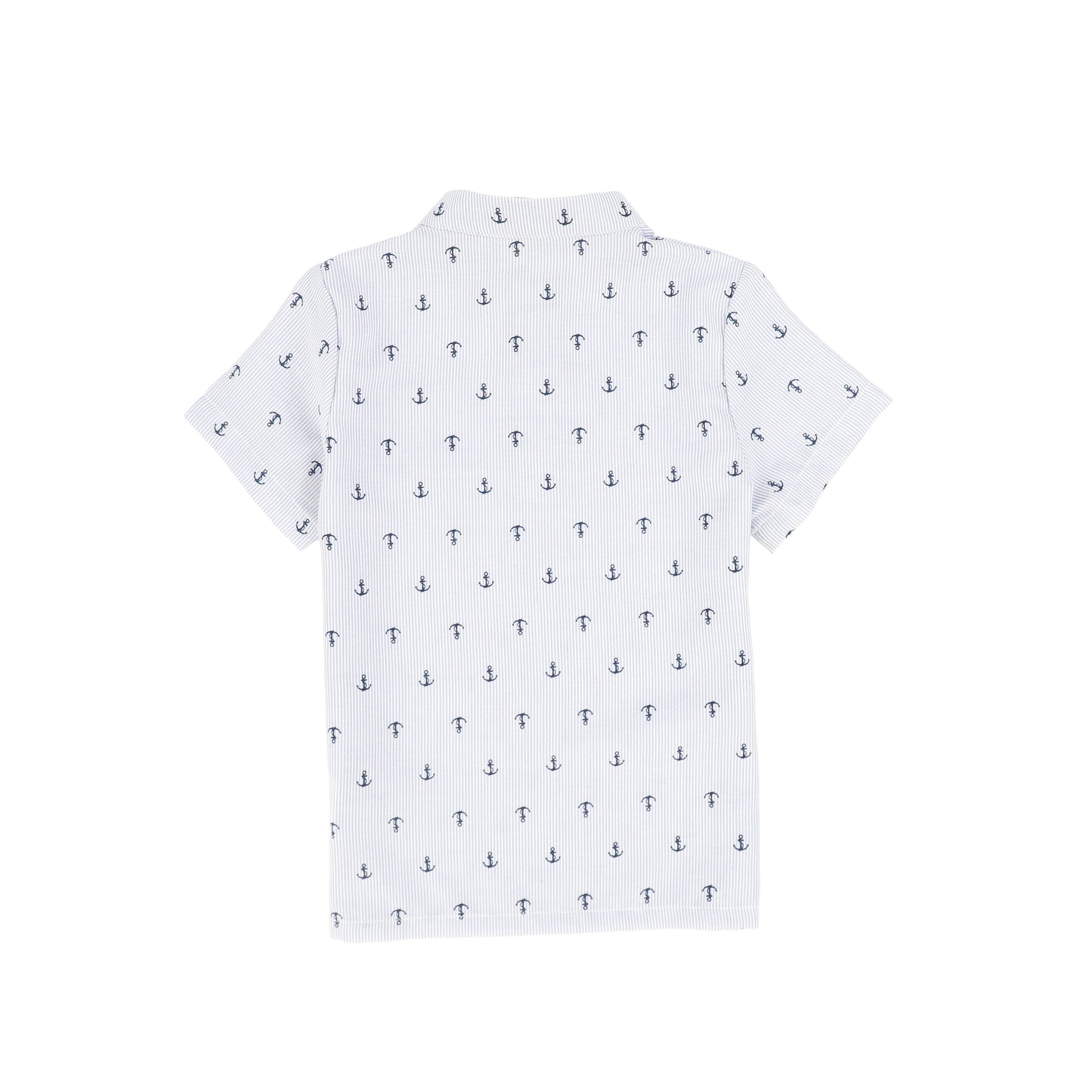 LE BOURDON BLUE ANCHOR PRINT SEERSUCKER SHIRT