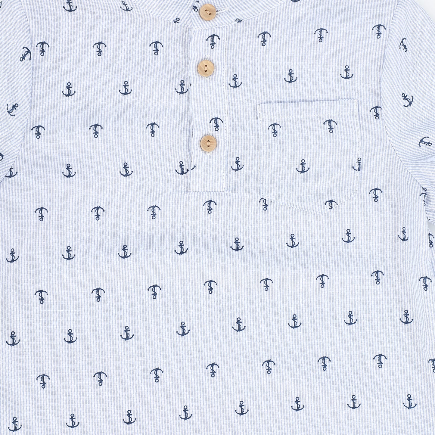 LE BOURDON BLUE ANCHOR PRINT SEERSUCKER SHIRT