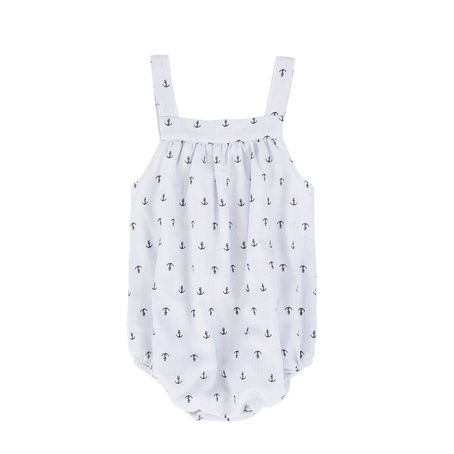 LE BOURDON BLUE ANCHOR PRINT SEERSUCKER ROMPER
