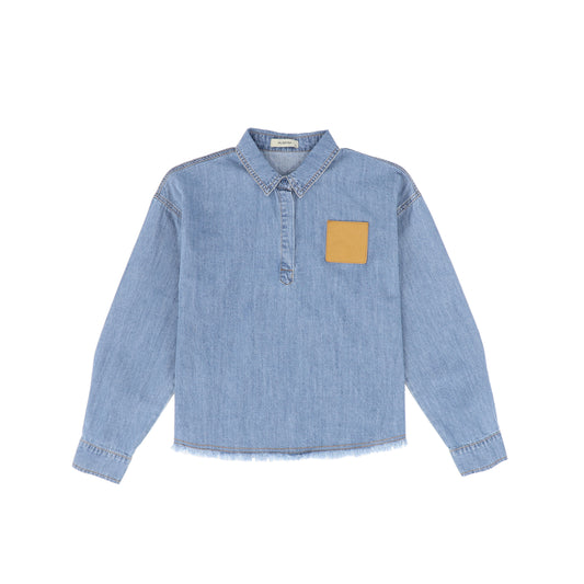 VALENTINA LIGHT BLUE DENIM LEATHER POCKET SHIRT