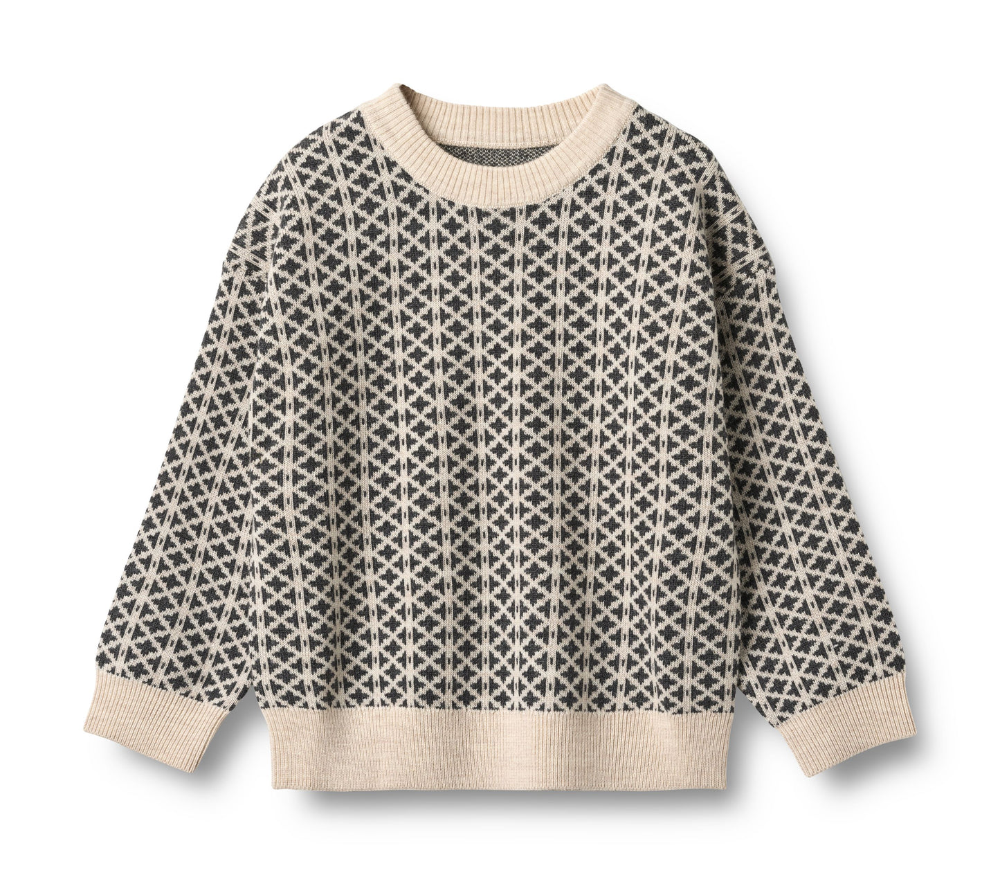 WHEAT NAVY DESIGN KNIT SWEATER