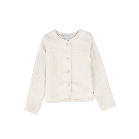 BACE COLLECTION BEIGE LINEN HERRINGBONE BUTTON BLAZER