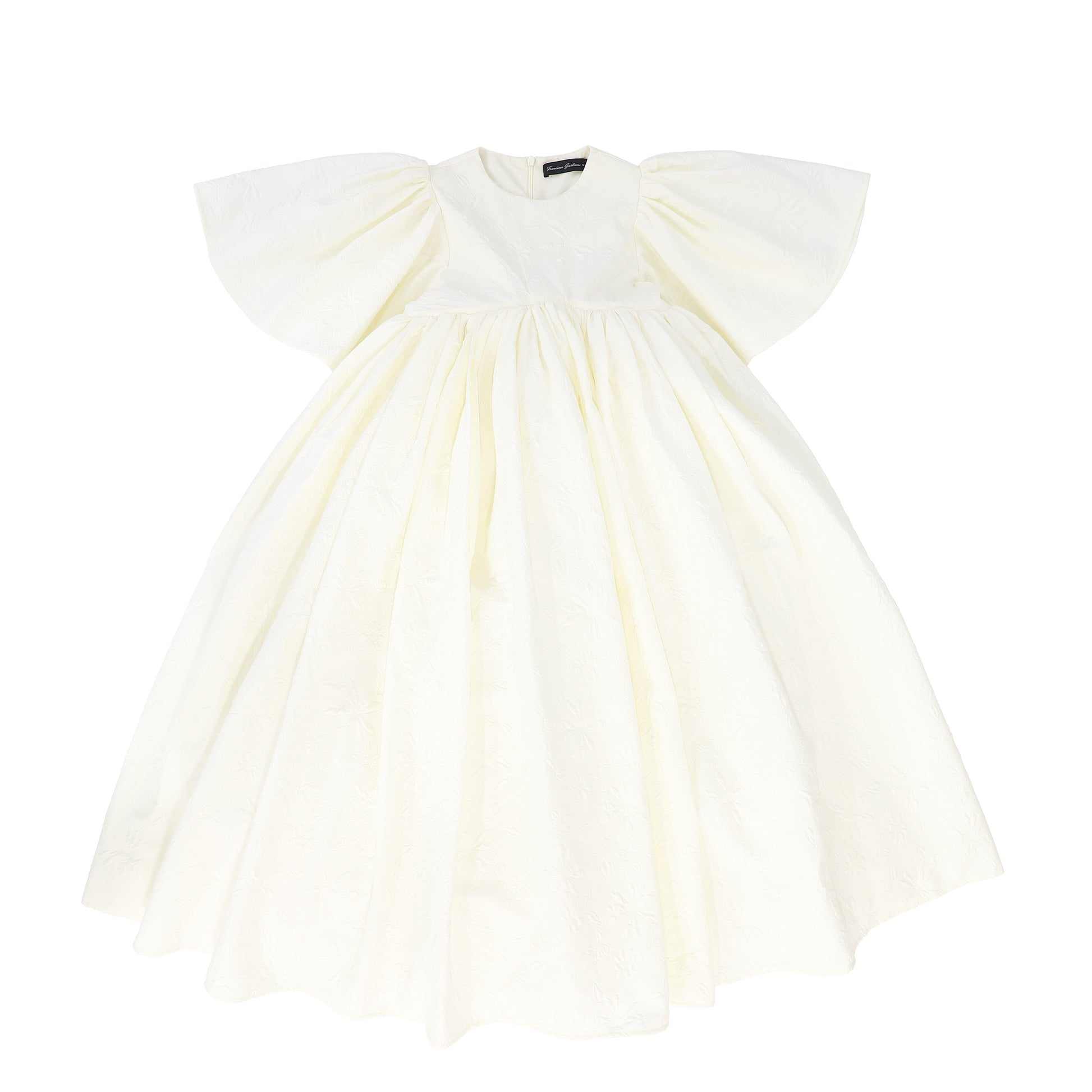 Francesca Guiliano Cream Embossed Flower Flutter Sleeve Gown 7 / Cream