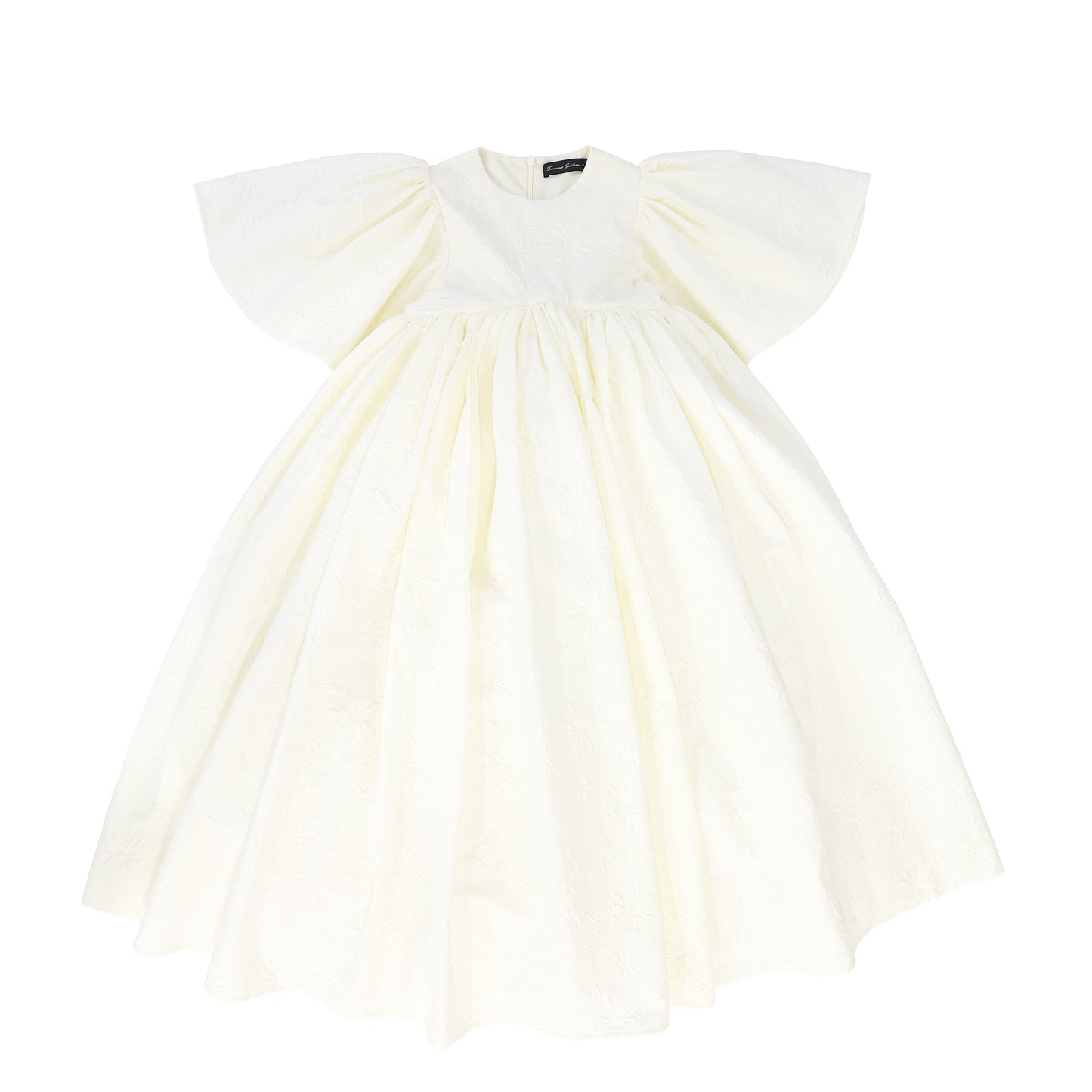 FRANCESCA GUILIANO CREAM EMBOSSED FLOWER HIGH WAIST FLUTTER SLEEVE GOWN