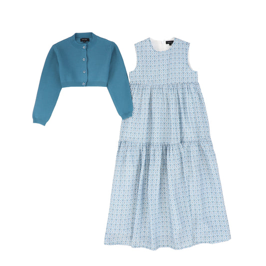 BAMBOO BLUE FLORAL TIERED MAXI DRESS SET