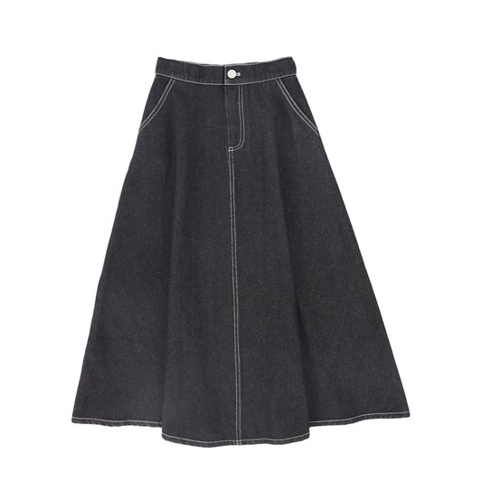 VALENTINA BLACK DENIM FLY FRONT DENIM SKIRT
